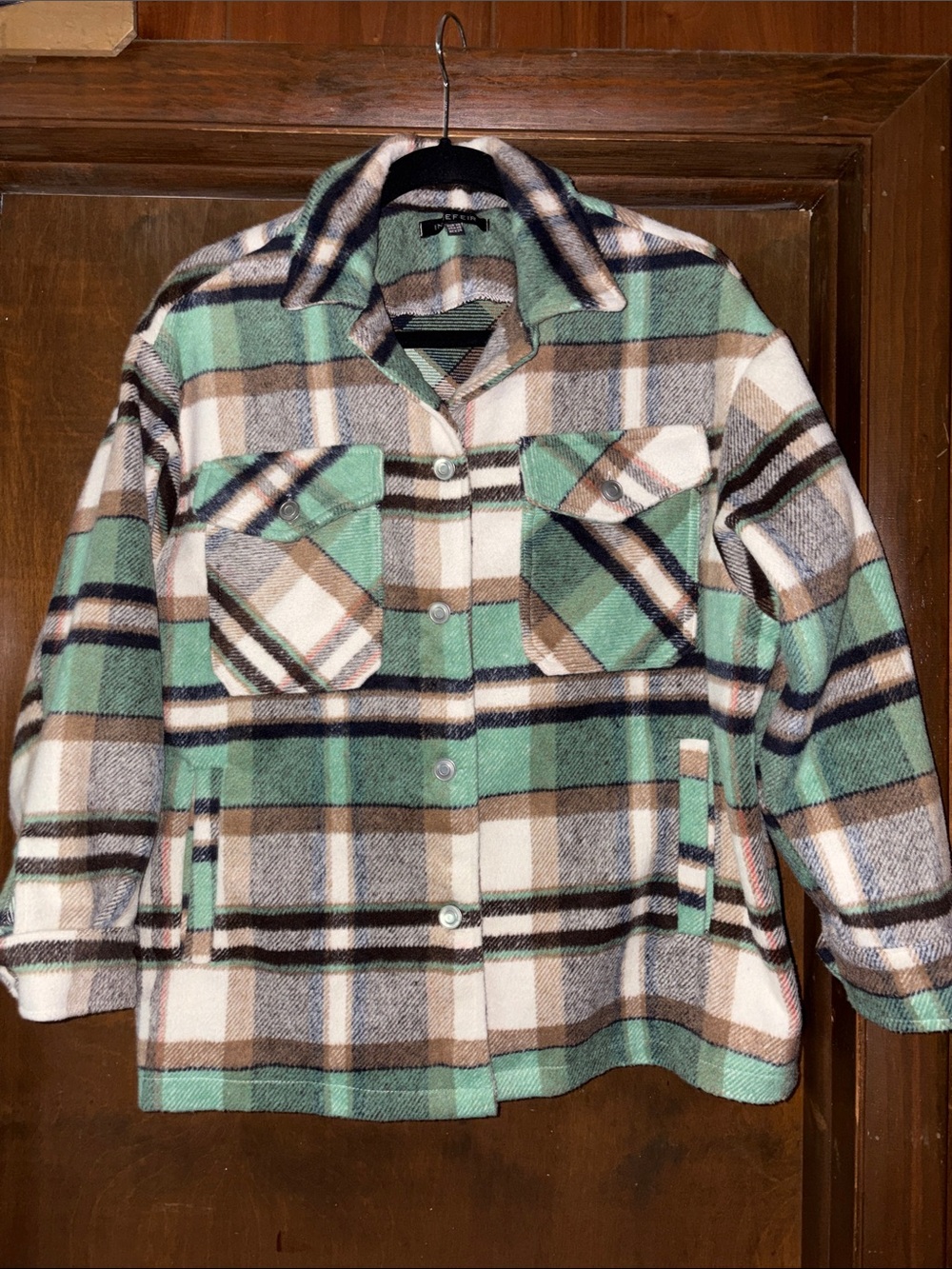 Plaid Shacket Jacket in Mint Green and Tan - Women